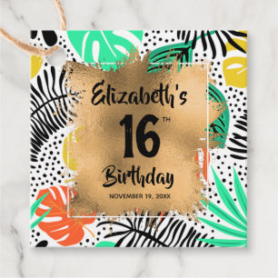 Tropical Plants Gold 16th Birthday Personalised Favour Tags