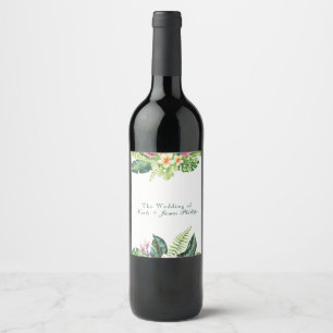 Tropical Plants Hibiscus Plumeria Island Leaves Wine Label