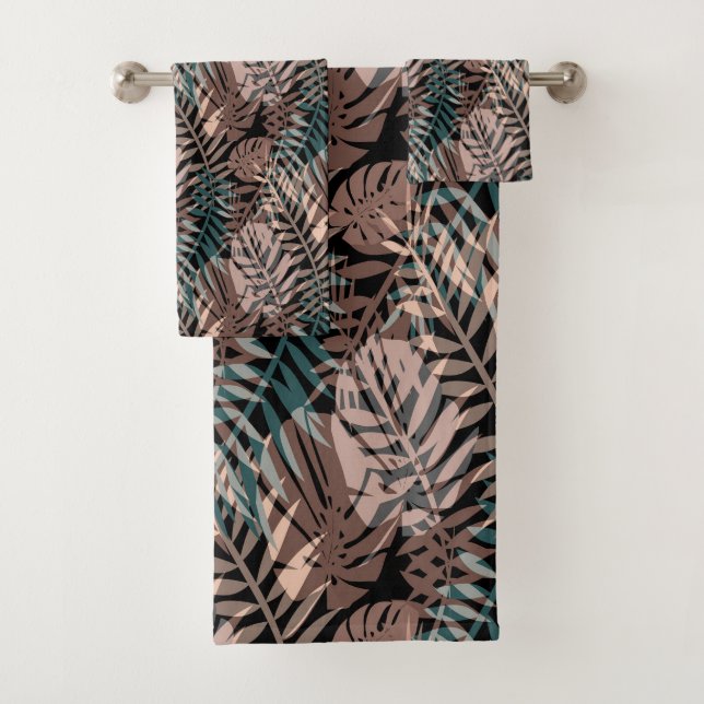 Tropical plants, jungle, tropics , beige ,leaves  bath towel set (Insitu)