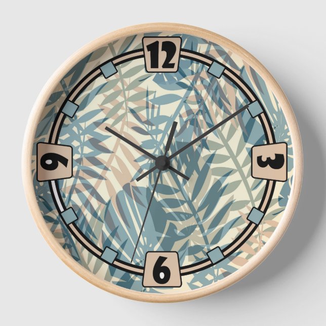 Tropical plants, jungle, tropics , beige ,leaves  clock (Front)