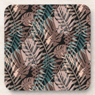 Tropical plants, jungle, tropics , beige ,leaves coaster
