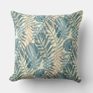 Tropical plants, jungle, tropics , beige ,leaves  cushion