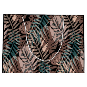 Tropical plants, jungle, tropics , beige ,leaves   large gift bag