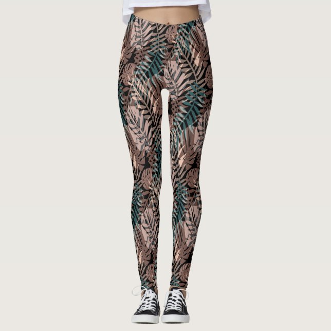 Tropical plants, jungle, tropics , beige ,leaves   leggings (Front)