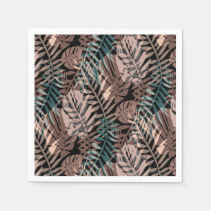 Tropical plants, jungle, tropics , beige ,leaves napkin