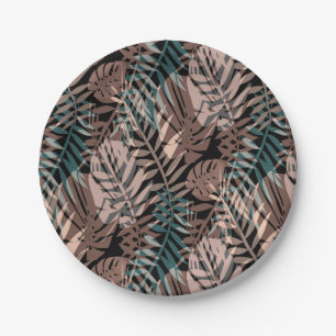 Tropical plants, jungle, tropics , beige ,leaves  paper plate