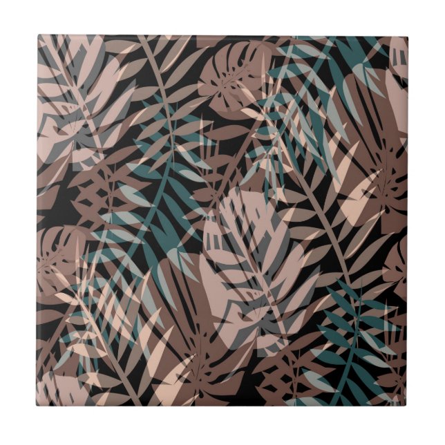 Tropical plants, jungle, tropics , beige ,leaves  tile (Front)