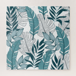 Tropical Plants Leaves Vintage Wallpaper. Jigsaw Puzzle
