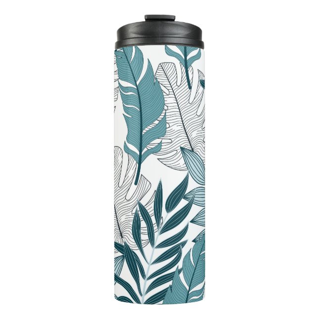 Tropical Plants Leaves Vintage Wallpaper. Thermal Tumbler (Front)