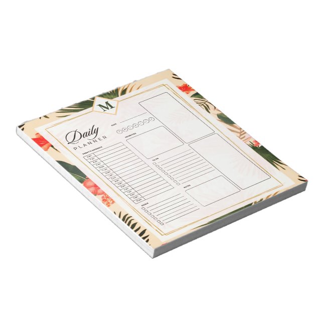 Tropical plants monogram day planner notepad (Angled)