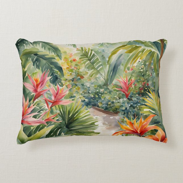 Tropical Plants Palm Trees Flowers  Decorative Cushion (Front)