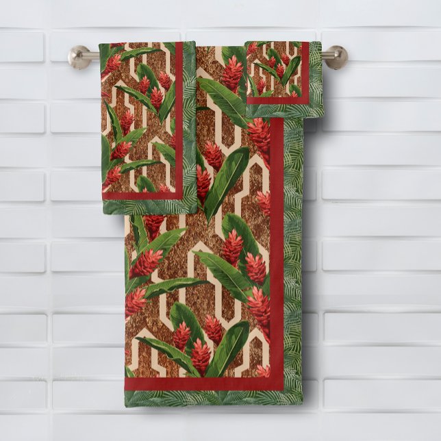 Tropical Plants Pattern Bath Towel Set (Tropical plants geometric pattern bath towel set, buy separate pieces, too)
