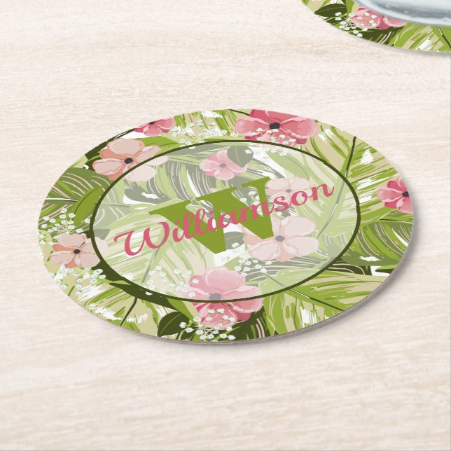 Tropical Plants Round Paper Coaster (Angled)