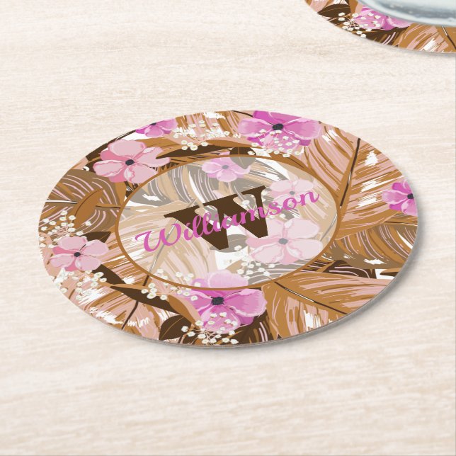 Tropical Plants Round Paper Coaster (Angled)