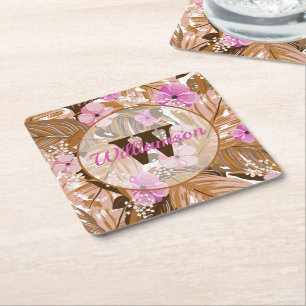 Tropical Plants Square Paper Coaster