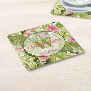 Tropical Plants Square Paper Coaster