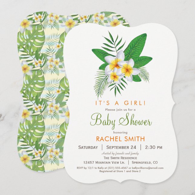 Tropical Plumeria Baby Shower Invitation (Front/Back)