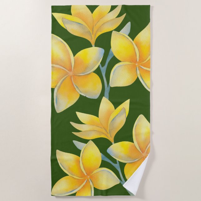 Tropical plumeria beach towel (Front)