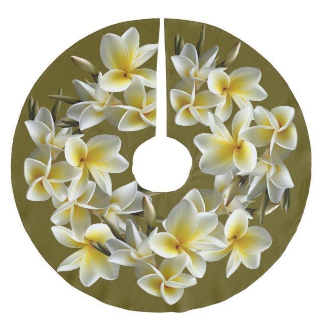 Tropical Plumeria Border Christmas Tree Skirt (Front)