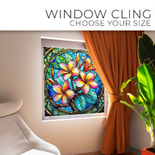 Tropical plumeria bunch Stained glass art Window Cling