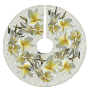 Tropical Plumeria Champagne Christmas Tree Skirt