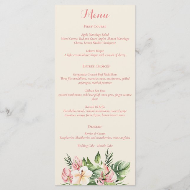 Tropical Plumeria & Flamingo Lily Menu (Front)