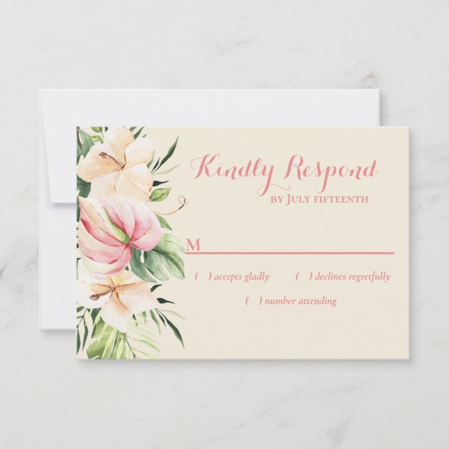 Tropical Plumeria & Flamingo Lily RSVP (Front)