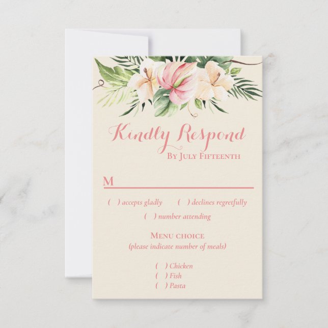 Tropical Plumeria & Flamingo Lily RSVP w/menu Choi (Front)