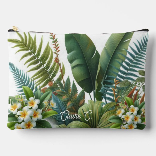 Tropical Plumeria Floral Accessory Pouch (Front)
