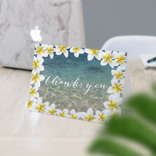 Tropical Plumeria Floral Frame Beach Thank You Card