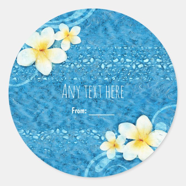 Tropical Plumeria Flower Blue Summer Party Favour Classic Round Sticker (Front)