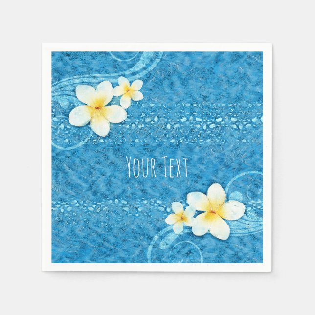 Tropical Plumeria Flower Blue Summer Party Napkin (Front)