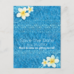 Tropical Plumeria Flower Blue Summer Save The Date Announcement Postcard
