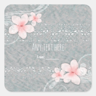 Tropical Plumeria Flower Grey Pink Summer Party Square Sticker