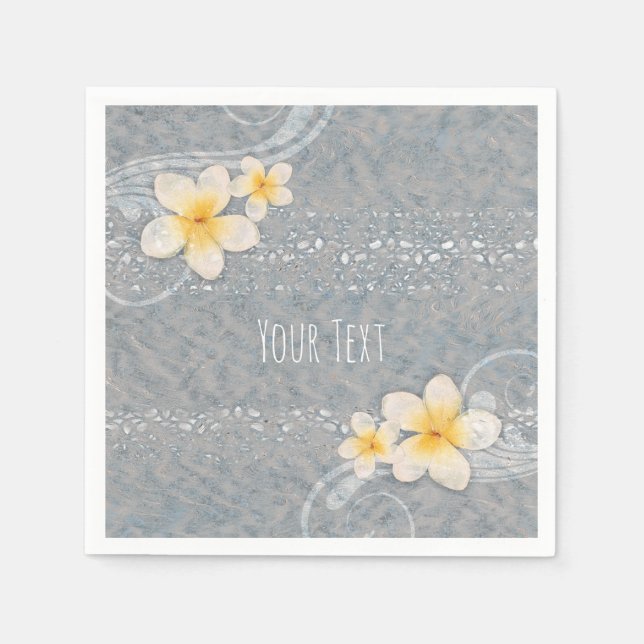 Tropical Plumeria Flower Grey Yellow Summer Party Napkin (Front)