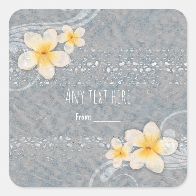 Tropical Plumeria Flower Grey Yellow Summer Party Square Sticker (Front)