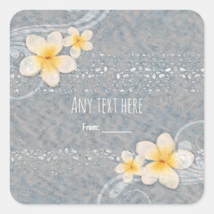 Tropical Plumeria Flower Grey Yellow Summer Party Square Sticker