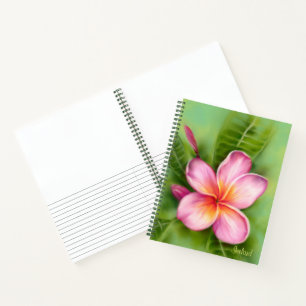 Tropical Plumeria Flower Pink Orange Personalised Notebook