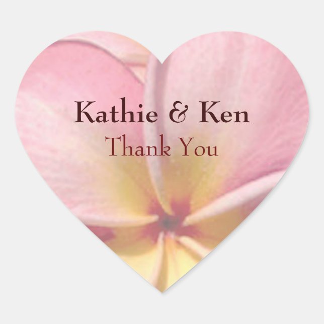 Tropical Plumeria Flower Thank You Heart Sticker (Front)