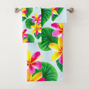 Tropical Plumeria Flowers Bath Towel Set