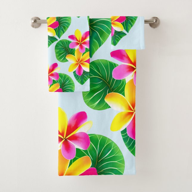 Tropical Plumeria Flowers Bath Towel Set (Insitu)