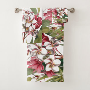 Tropical Plumeria Flowers Bath Towel Set