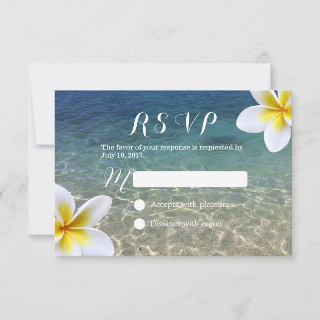 Tropical Plumeria Flowers Beach Wedding RSVP (Front)