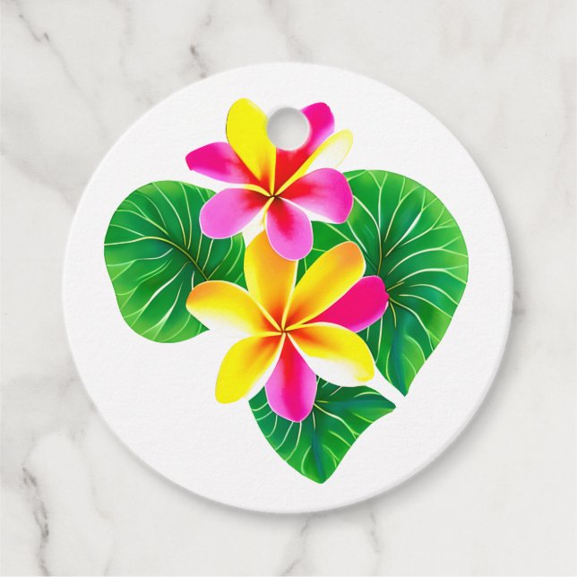 Tropical Plumeria Flowers Favour Tags (Front)