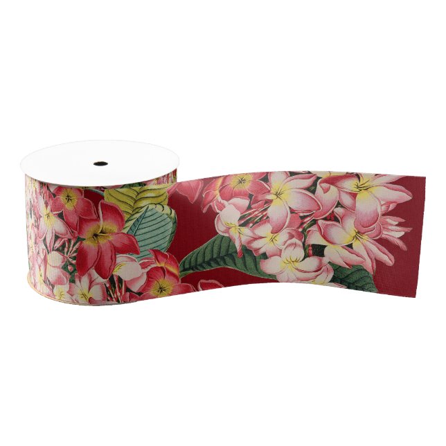 Tropical Plumeria Flowers Floral Satin Ribbon Grosgrain Ribbon (Spool)
