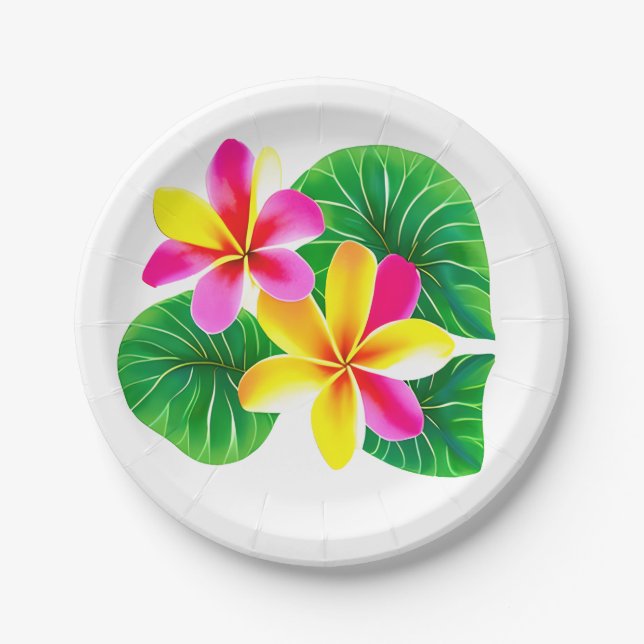 Tropical Plumeria Flowers Paper Plate (Front)
