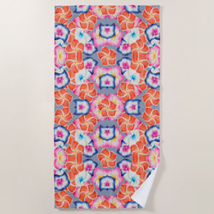 Tropical Plumeria Flowers X Pattern Beach Towel