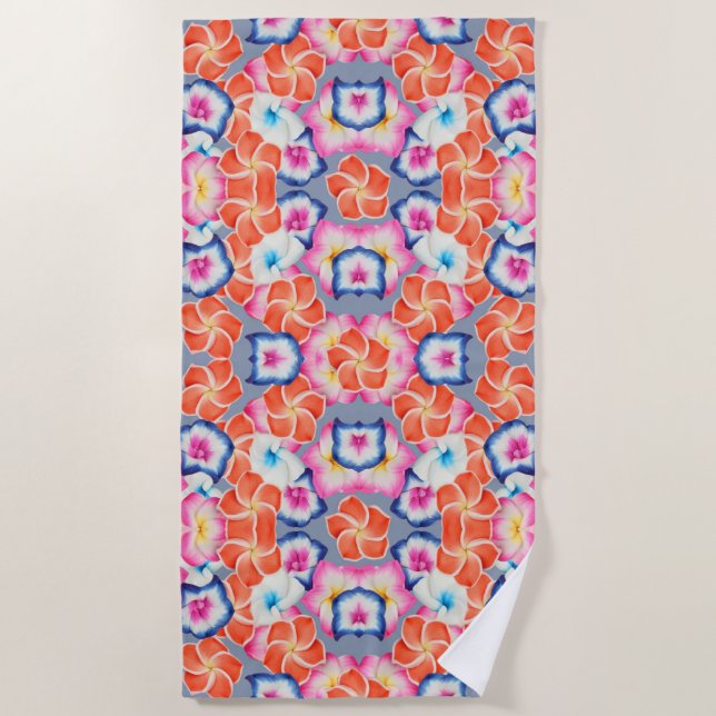 Tropical Plumeria Flowers X Pattern  Beach Towel (Front)