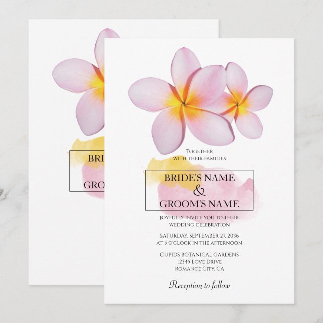 Tropical Plumeria Frangipani Wedding Invitations (Front/Back)