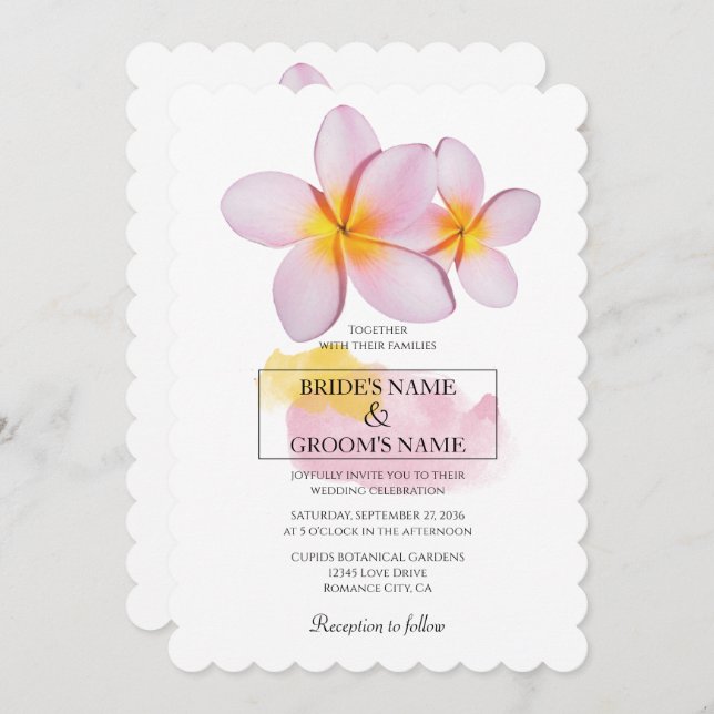 Tropical Plumeria Frangipani Wedding Invitations (Front/Back)